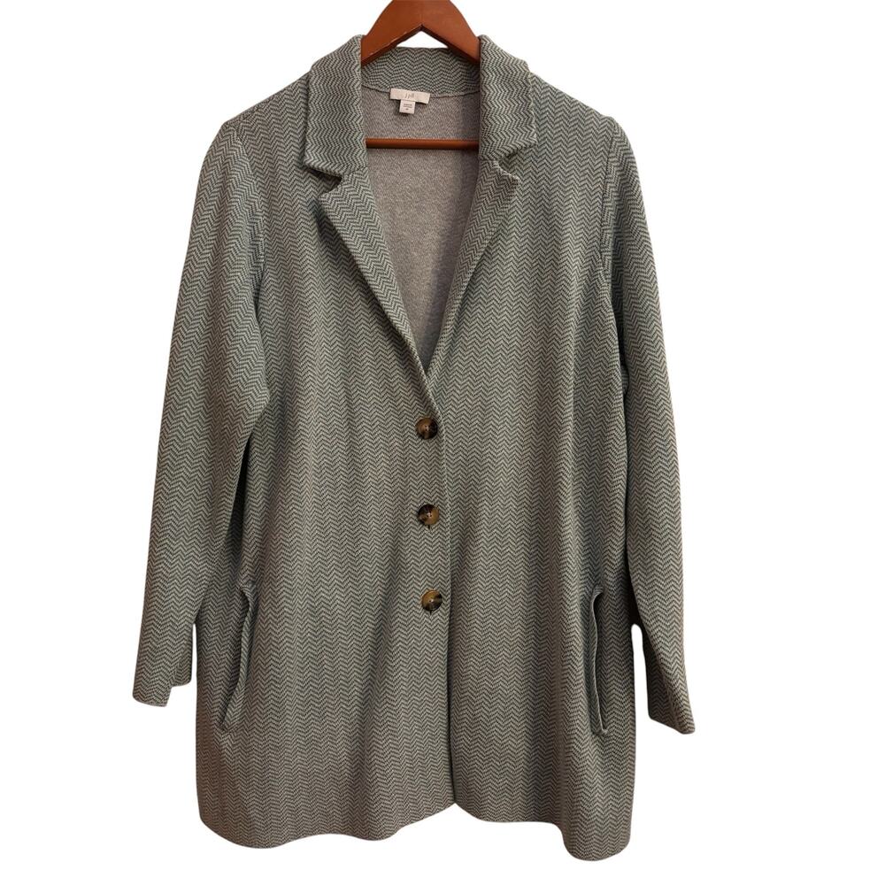 J. Jill Textured Herringbone Knit Blazer Cardigan Jacket 2X Pockets Soft - Picture 2 of 7